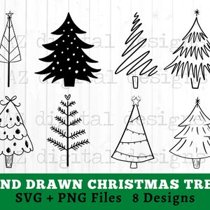 Arbre de Noël svg paquet dessiné à la main | | SVG de Noël Joyeux sapin de Noël SVG | Arbre de Noël SVG fichiers | Clipart des fichiers coupés de Noël