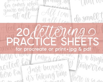 Hand lettering practice sheets for procreate, lettering practice workbook, procreate brushes, calligraphy practice pdf, coloring book