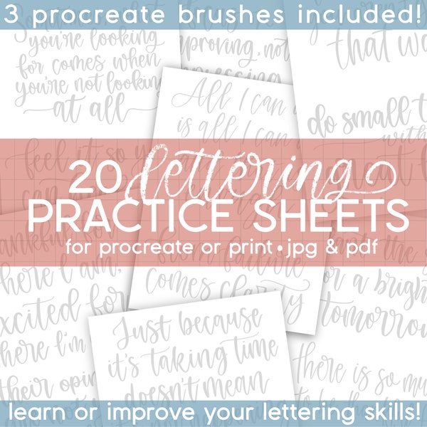 Hand lettering practice sheets for procreate, lettering practice workbook, procreate brushes, calligraphy practice pdf, coloring book