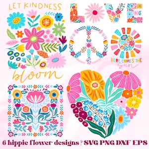 Pakiet kwiatów hipisowskich svg i png, duński kwiat svg, retro kwiat svg, boho kwiat svg, kwiatowy png, boho kwiatowy png svg, groovy kwiat svg