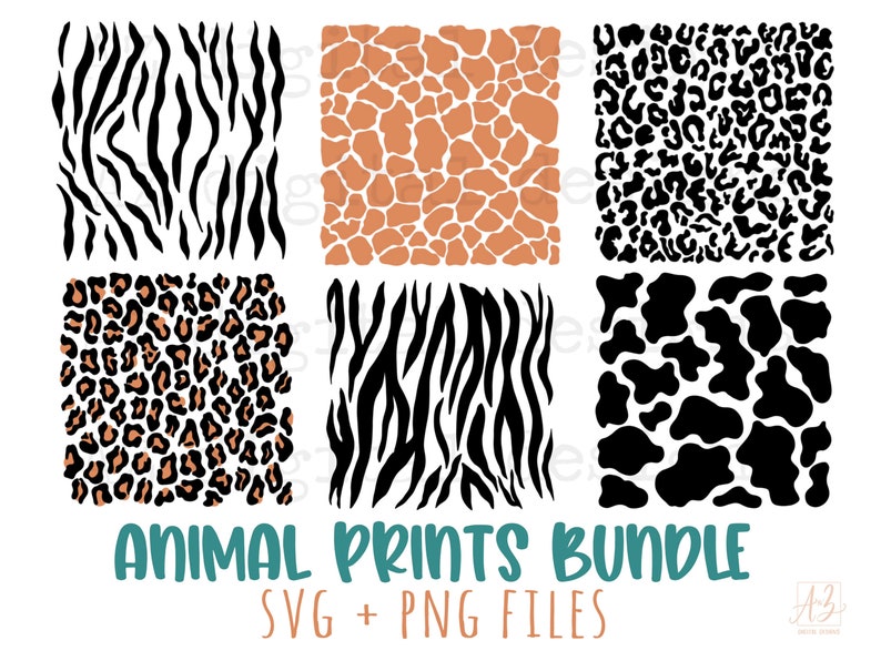 Animal prints svg png bundle hand drawn | leopard print svg | cow print svg | tiger print svg | zebra print svg | animal print clipart 