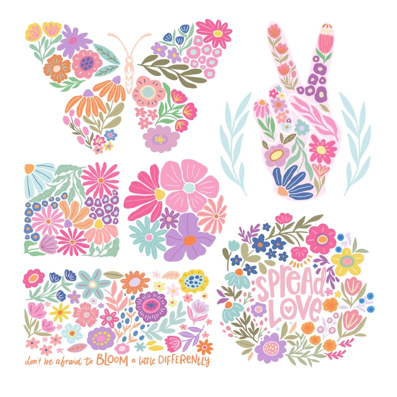 Hippieblommor svg och png-paket 2, dansk blomma svg, retroblomma svg, boho blomma svg, blommig png, boho blommig png svg groovy blomma svg bild 4