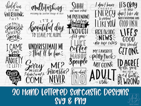 Sarcastic svg bundle hand lettered | sarcastic quote svg | funny quote svg | sassy quote svg | introvert quote svg | sarcastic saying png