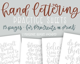 Hand lettering practice sheets for procreate | lettering practice workbook | lettering procreate brushes |calligraphy practice worksheet pdf