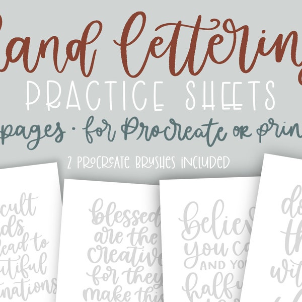 Hand lettering practice sheets for procreate | lettering practice workbook | lettering procreate brushes |calligraphy practice worksheet pdf