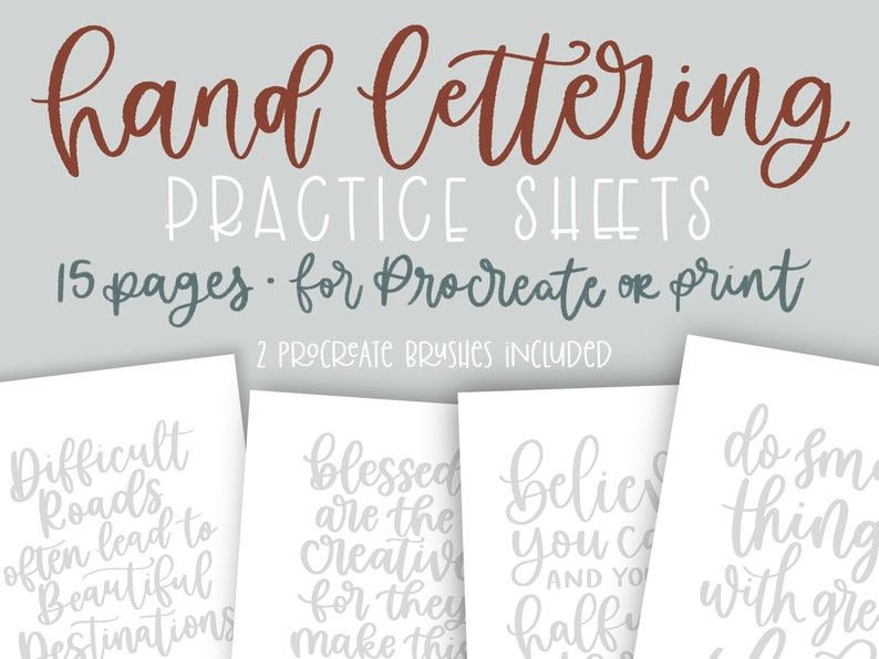 Hand lettering practice sheets for procreate | lettering practice workbook | lettering procreate brushes |calligraphy practice worksheet pdf image 1