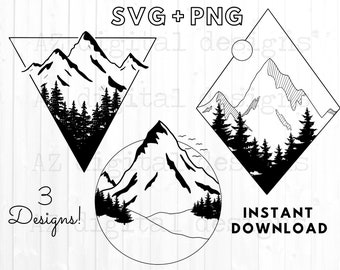 Geometric mountains svg | mountain svg outline | camping outdoors adventure svg | mountains and trees svg | mountain silhouette svg png