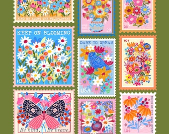 Floral stamp collection printable stickers png, inspirational sticker png, print and cut sticker, cricut stickers, packaging sticker png