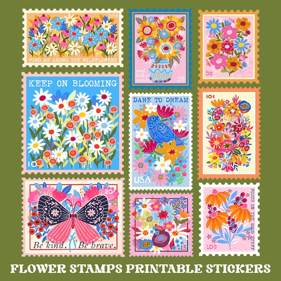 Floral stamp collection printable stickers png, inspirational sticker png, print and cut sticker, cricut stickers, packaging sticker png