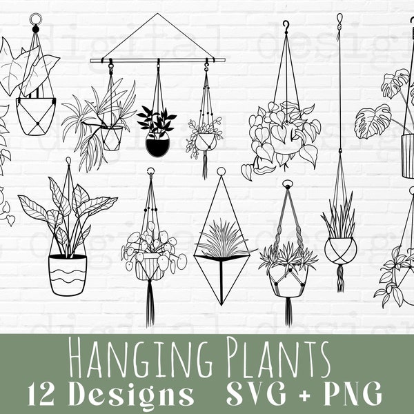Plants svg bundle hand drawn | hanging plants svg png clipart | potted plants svg | houseplants svg | monstera svg | plants in pots svg
