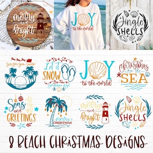 Paquete de svg de Navidad de playa, signo de Navidad de playa svg, navidad junto al mar svg, navidad tropical svg, navidad costera svg, playa svg png
