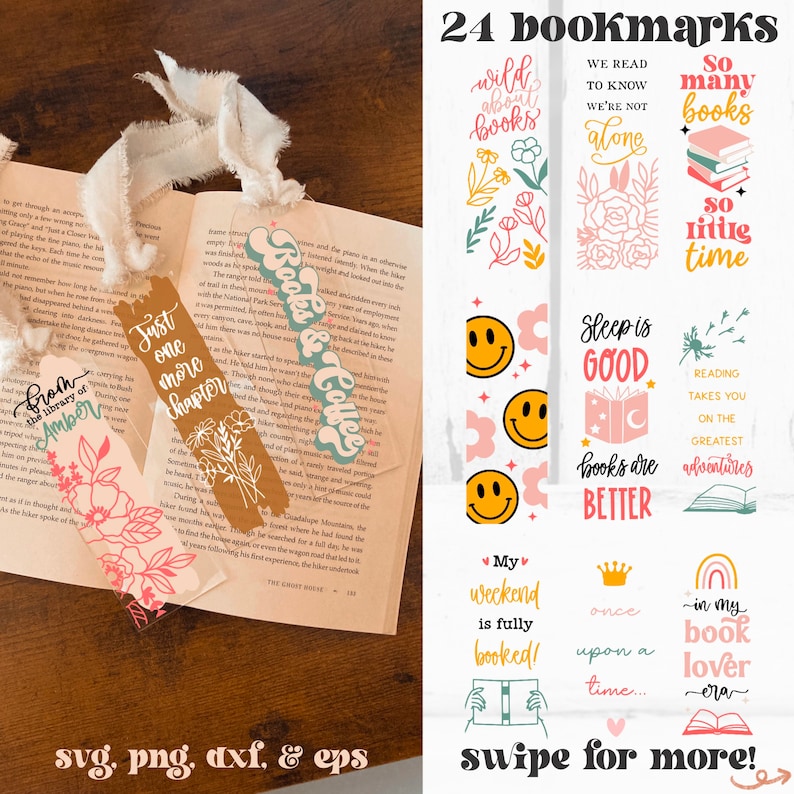 Pode incluir: Uma cole&ccedil;&atilde;o de 24 marcadores decorativos com v&aacute;rios designs e cita&ccedil;&otilde;es. Os marcadores apresentam padr&otilde;es florais, carinhas sorridentes e frases como "Books & Coffee" e "Just one more chapter."