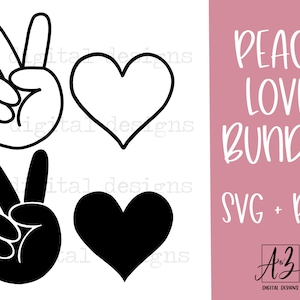 Paix amour svg | signe de paix svg | main de paix svg | coeur svg | amour svg | paix amour png | fichiers svg pour cricut silhouette | bricolage paix amour