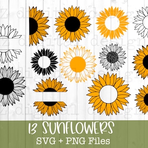 Téléchargement instantané de bundle svg tournesol | tournesol png | svg demi tournesol | limes à découper | ensemble de cliparts tournesol | citation tournesol