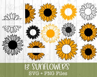 Sunflower svg bundle instant download | sunflower png | half sunflower svg | cutting files | sunflower clipart set | sunflower quote