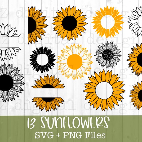 Sunflower svg bundle instant download | sunflower png | half sunflower svg | cutting files | sunflower clipart set | sunflower quote