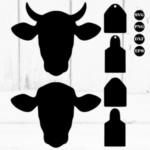 Cow Ear Tag SVG Bundle, cow tag svg, cattle ear tag svg, cow svg, cow head silhouette svg, western svg, country svg, cow ear tag vector