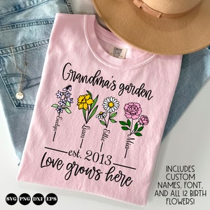 Jardín de la abuela svg png, svg personalizado, jardín de mamá svg, flor de nacimiento svg png, día de la madre svg, svg personalizado, nombre de flor de nacimiento svg