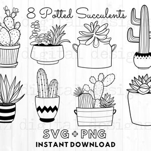 Pacote svg de vasos de cactos | suculentas svg | cactos svg | plantas em vasos svg | plantas de casa svg | uso comercial svg | folhas svg | plantas svg