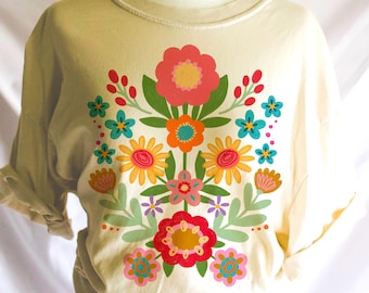 Kwiaty boho png, kwiaty ludowe png, kwiaty retro png, kwiaty vintage png, koszula w kwiaty, zniszczone png, sublimacja bukietu dzikich kwiatów