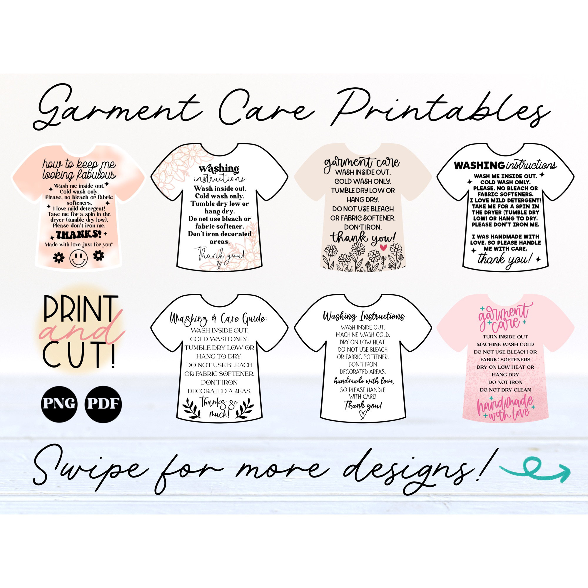 Tumbler Care Cards READY TO PRINT Digital Files Printable Cup Care