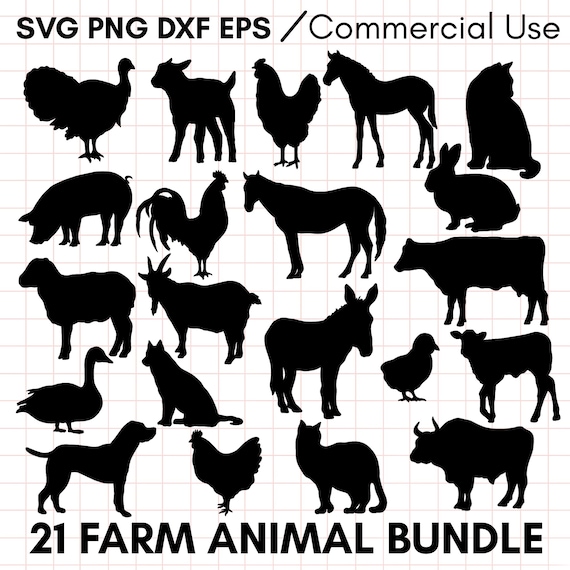 Farm Animal SVG bundle, farm svg, farmer svg, animal silhouette svg, chicken svg, farm clipart, horse svg, cow svg, animal cut file, png dxf