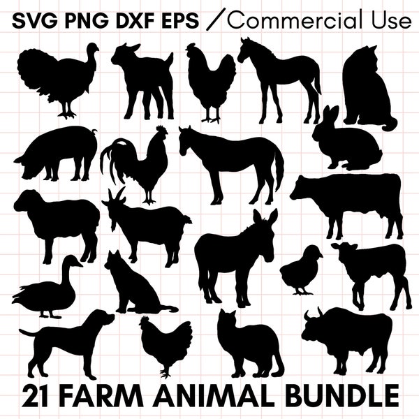 Farm Animal SVG bundle, farm svg, farmer svg, animal silhouette svg, chicken svg, farm clipart, horse svg, cow svg, animal cut file, png dxf