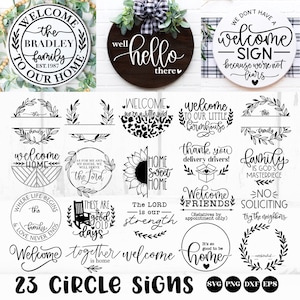 Paquete de svg de signo redondo 2, signo de círculo svg, signo de porche svg, signo de bienvenida svg, percha de puerta svg, familia svg, monograma svg, bienvenido a nuestro hogar