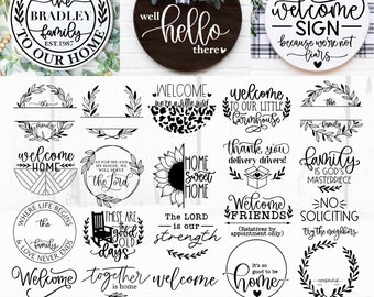 Round sign svg bundle 2, circle sign svg, porch sign svg, welcome sign svg, door hanger svg, family svg, monogram svg, welcome to our home