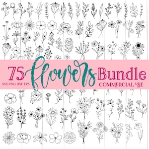 75 個の花の svg バンドル、花の svg、野生の花の svg、花の svg、花束の svg、フラワーアレンジメントの svg、花のクリップアート、植物の svg 花の png