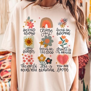 Positieve doodle bloemen png, bloemen png, affirmaties png, inspirerende png, geestelijke gezondheid png, boho png, sublimatieontwerp, regenboog png