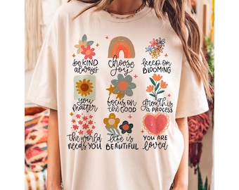 Positive doodle floral png, flowers png, affirmations png, inspirational png, mental health png, boho png, sublimation design, rainbow png