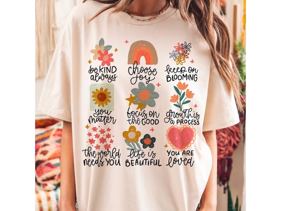 Positive doodle floral png, flowers png, affirmations png, inspirational png, mental health png, boho png, sublimation design, rainbow png