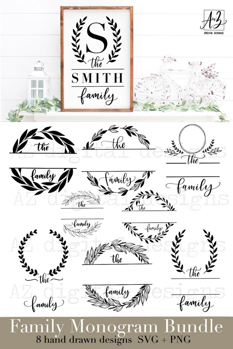 Family name monogram svg bundle hand drawn wedding monogram | Etsy