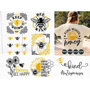 Pacchetto svg ape, svg ape, svg maglietta ape, svg girasole, svg nido d'ape, citazione ape svg, tipo ape svg, svg botanico, svg ape png dxf eps