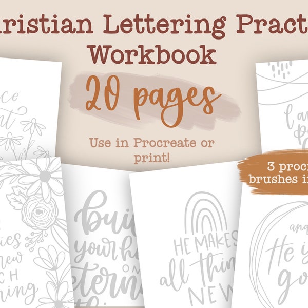 Christian Lettering Workbook for procreate | lettering practice workbook | lettering procreate brushes | hand lettering practice sheets