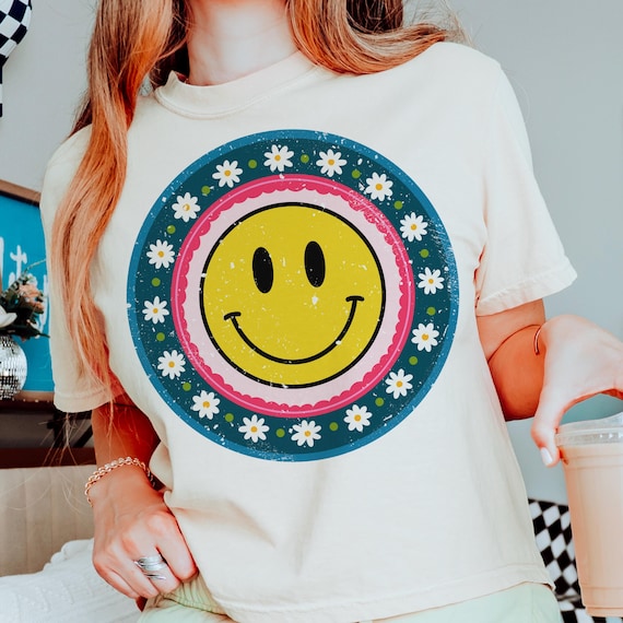 Hippie Daisy Smiley PNG, distressed smiley png, smiley sublimation png, floral smiley png, smiley svg, dtf, boho png, summer sublimation png