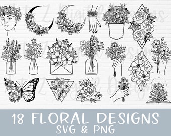Floral svg bundle | flower svg | wildflower svg | bouquet svg | floral moon svg | geometric floral svg | spring svg | flower butterfly svg