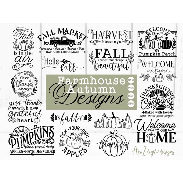 Rustic Farmhouse Fall svg bundle, autumn sign svg, fall svg, pumpkin patch svg, thanksgiving svg, farm fresh svg, porch sign svg, cut file