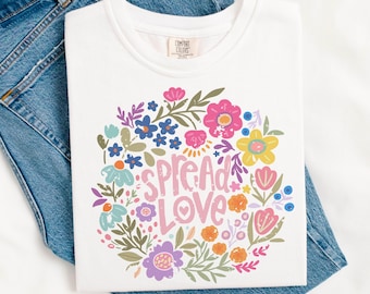 Diffondi amore boho floreale png, fiori png, pace png, ispirazione png, gentilezza png, maglietta png, design a sublimazione, primavera png, trendy