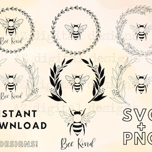 蜂の花輪 SVG バンドル 手描き SVG | 蜂の種類 SVG | 円形フレーム SVG | 蜂のクリップアート | 商用利用 SVG | マルハナバチ ミツバチ カット ファイル |