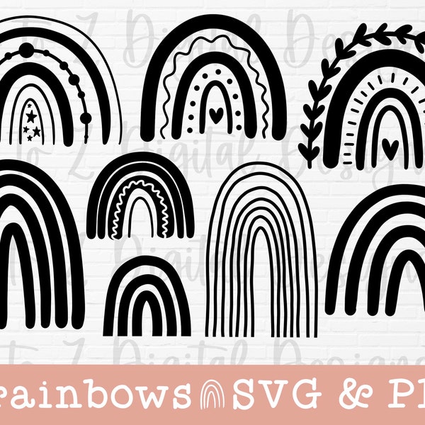 Boho rainbow svg bundle | rainbow svg | rainbow clipart | rainbow with heart svg | boho svg | pastel rainbow svg | rainbow cut file png