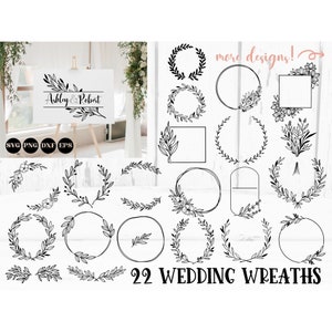 Wreath svg bundle, frame svg, wedding wreath svg, wedding floral svg, wreath frame svg, floral frame svg, border svg, mr and mrs svg