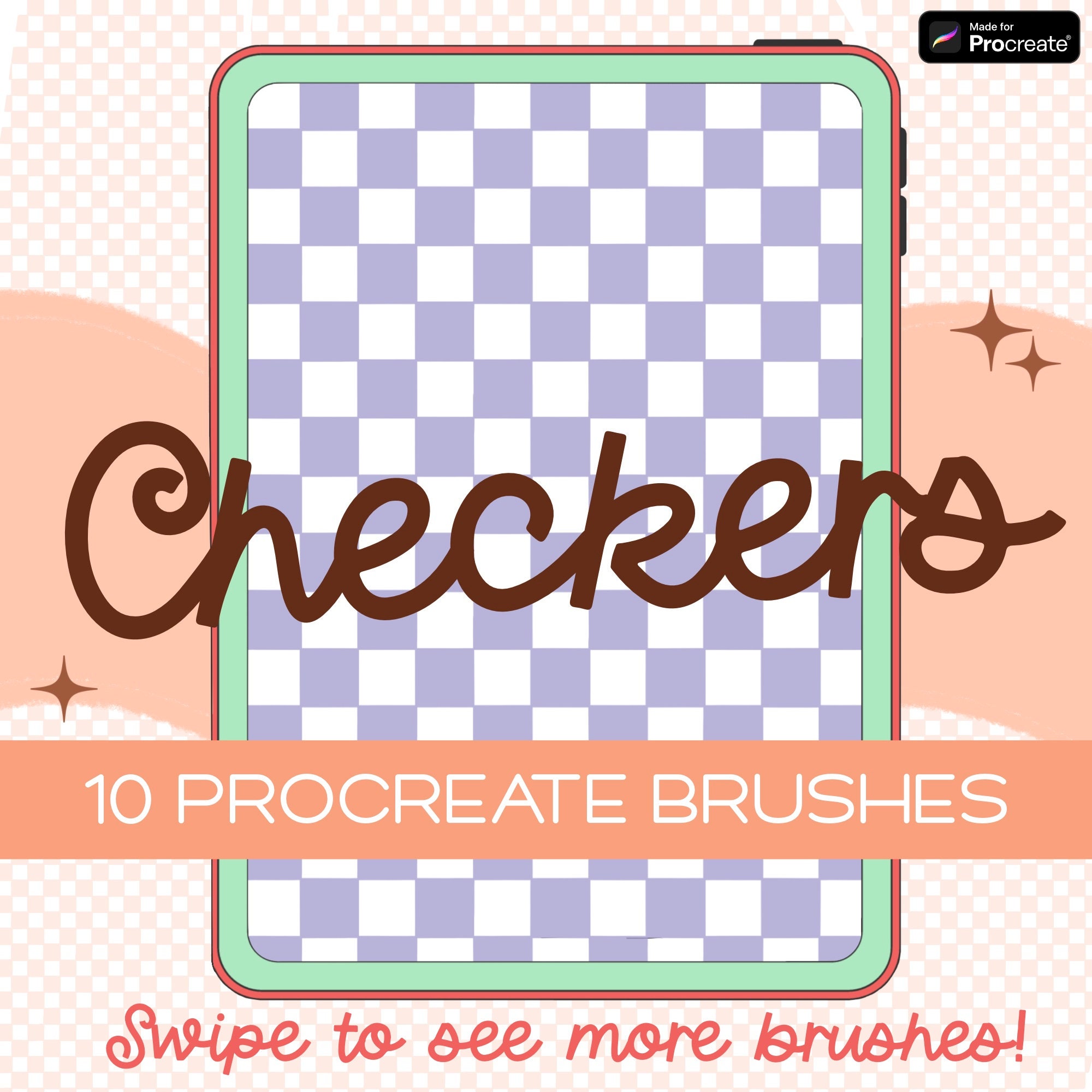 Checkered Procreate Brushes & Stamps – Retro Checkerboard Pattern Brush Set (10 Pack)