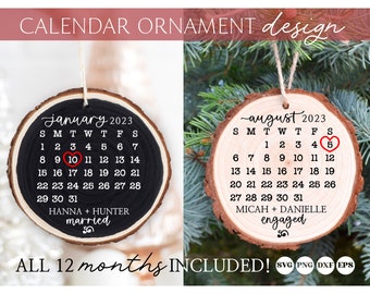 Married ornament 2023 svg, first christmas svg, calendar ornament svg, wedding date svg, engagement gift svg, custom ornament svg, newlywed