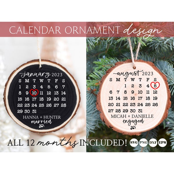 Getrouwd ornament 2023 svg, eerste kerst svg, kalender ornament svg, trouwdatum svg, verlovingscadeau svg, aangepaste ornament svg, jonggehuwde