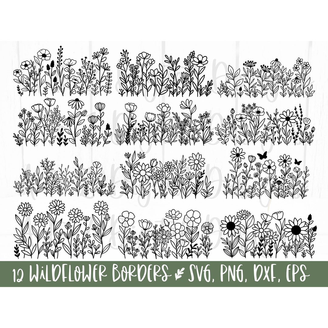 Wildflowers Svg, Wildflower Border Svg, Floral Svg, Flower Meadow Svg, Doodle Flower Svg, Flower