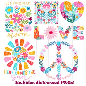 Hippie Flowers Svg and Png Bundle, Danish Flower Svg, Retro Flower Svg ...