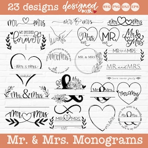 Pacote de svg de monograma Sr. e Sra., svg de monograma de família, svg de monograma de divisão de casamento, svg de placa de sobrenome, svg de moldura de nome, svg de sr. e sra. 2024