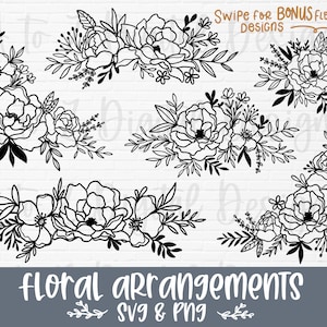 Pacote svg de flores | arranjo floral svg | svg floral | svg de flores silvestres | svg de borda floral | svg de buquê | svg de borda de flores | flor png